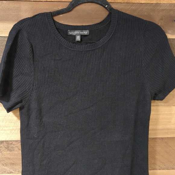 Saks Fifth Avenue Black Shortsleeve Sweater Dress Midi - Women's Size M - Picture 4 of 10